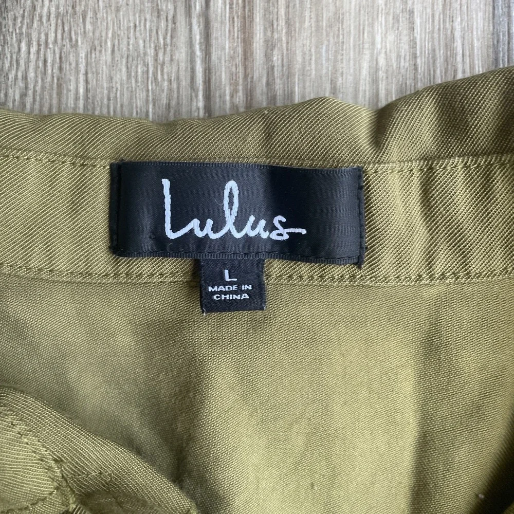 Lulus Cropped Oversized‎ Jacket Olive Green Pockets Full Button Casual Womens L